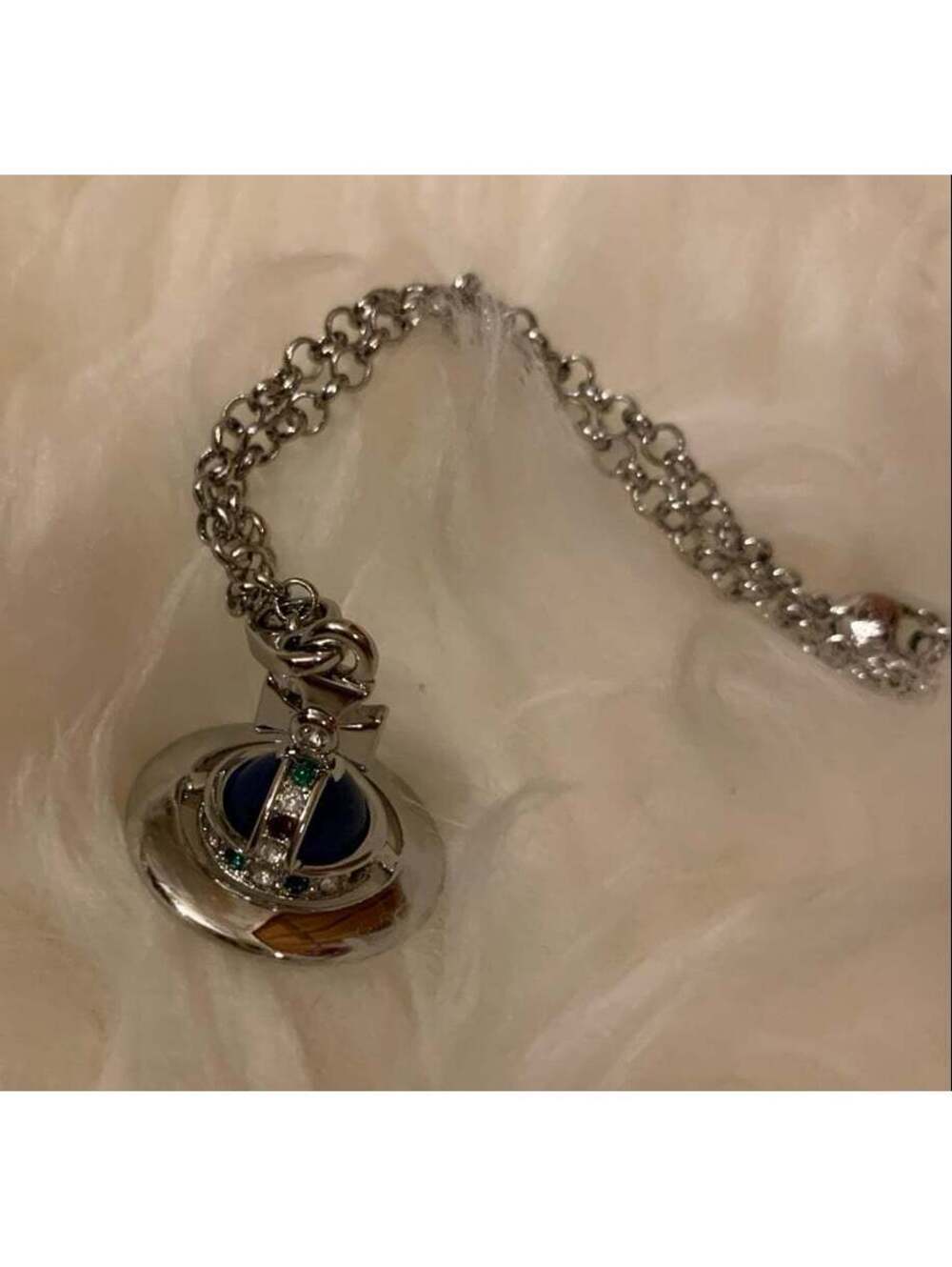 Vivienne Westwood Nana 3D Necklace Small Orb Silver dark blue pendant